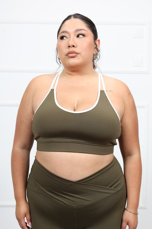 Top tiras bitono Verde Militar